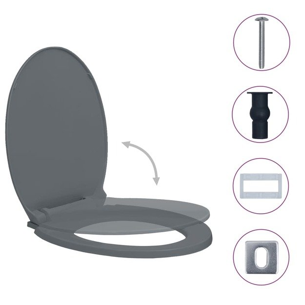 Klozeto sėdynė su soft-close mechanizmu, pilka, ovali