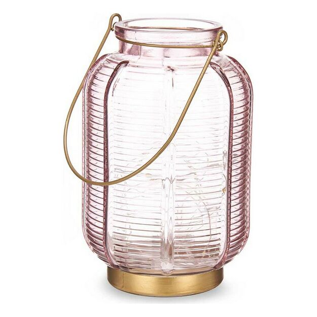 LED žibintas Dryžiai Rožinė Auksinis stiklas (13,5 x 22 x 13,5 cm)