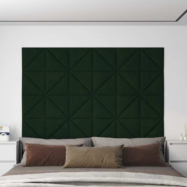 Sienų plokštės, 12vnt., žalios, 30x30cm, aksomas, 0,54m²