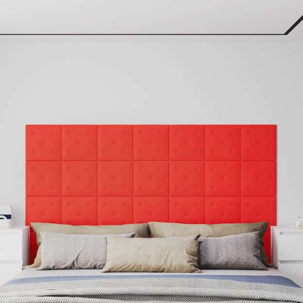 Sienų plokštės, 12vnt., raudonos, 30x30cm, dirbtinė oda, 1,08m²