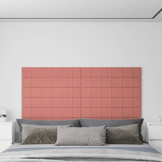 Sienų plokštės, 12vnt., rožinės, 90x15cm, aksomas, 1,62m²