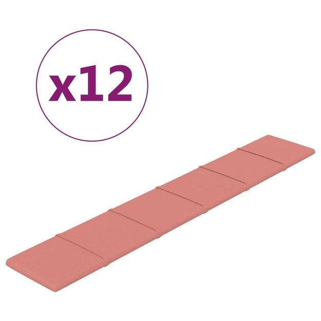 Sienų plokštės, 12vnt., rožinės, 90x15cm, aksomas, 1,62m²