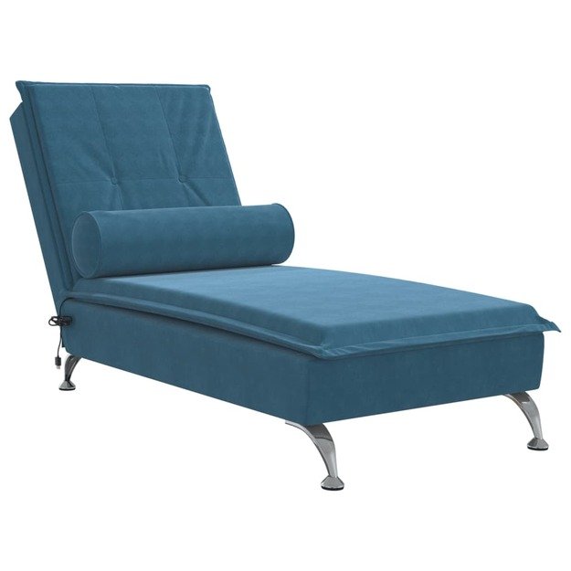 Masažinis poilsio gultas su ilga pagalve, mėlynas, aksomas