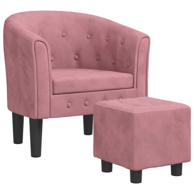 Krėslas su pakoja, rožinės spalvos, aksomas