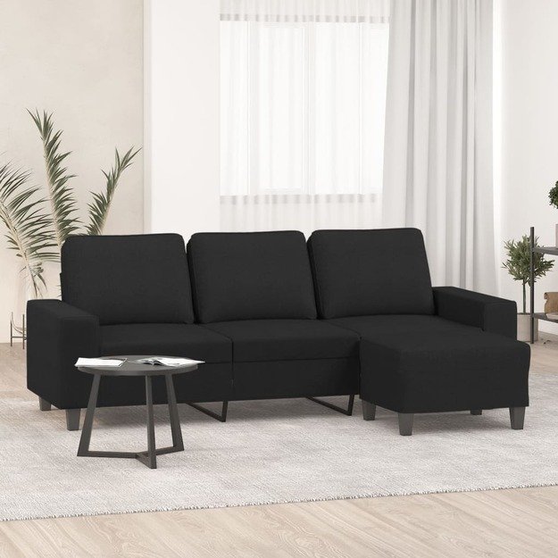 Trivietė sofa su pakoja, juodos spalvos, 180cm, audinys