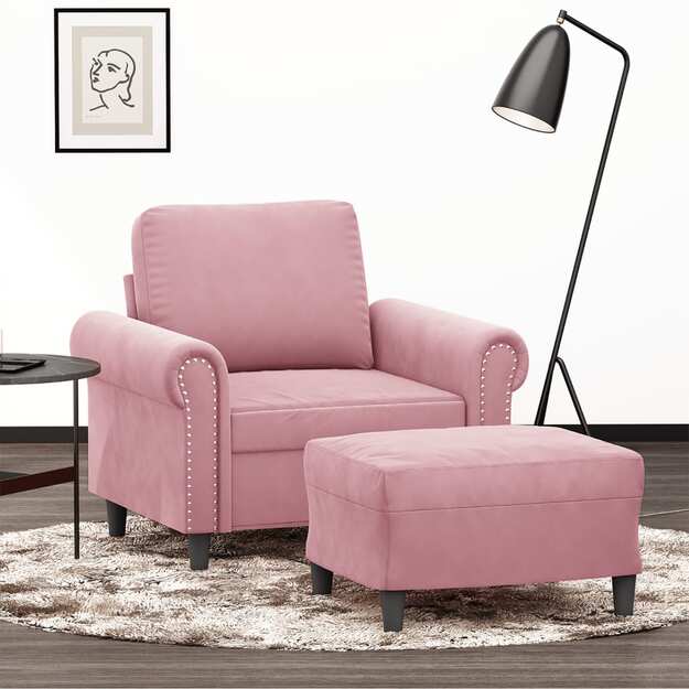Krėslas su pakoja, rožinės spalvos, 60cm, aksomas