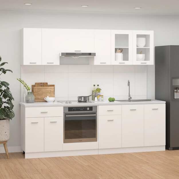 Virtuvės spintelių komplektas, 8 dalių, baltos spalvos, mediena
