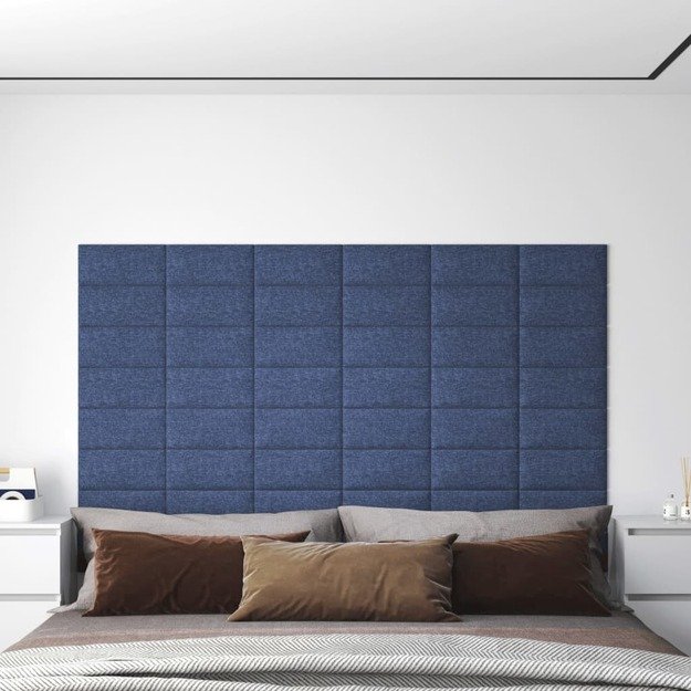 Sienų plokštės, 12vnt., mėlynos, 30x15cm, audinys, 0,54m²