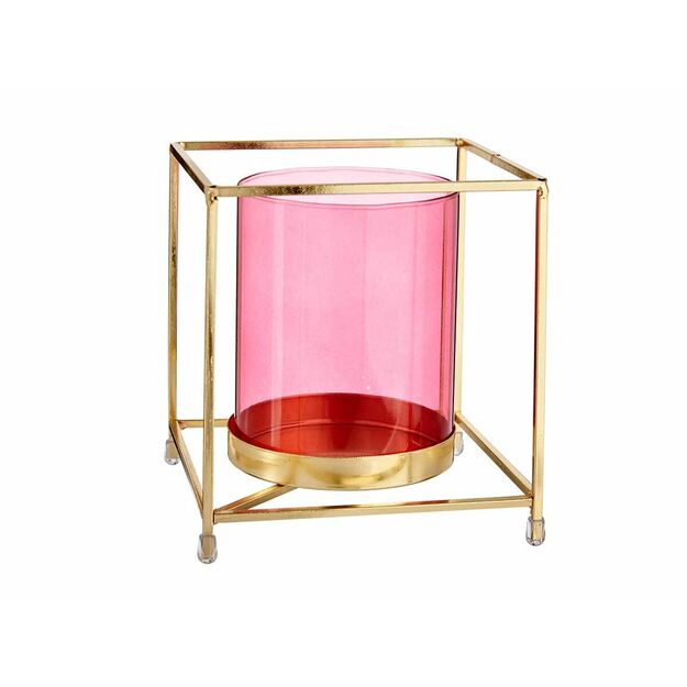 Žvakidė Kvadratai Rožinė Auksinis 14 x 15,5 x 14 cm Metalinis stiklas