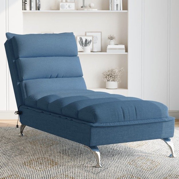 Masažinis poilsio gultas su pagalvėlėmis, mėlynas, audinys