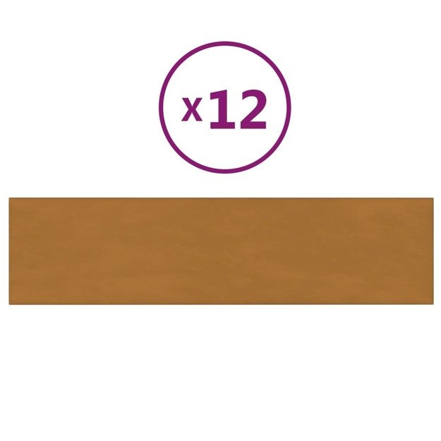 Sienų plokštės, 12vnt., rudos, 60x15cm, aksomas, 1,08m²