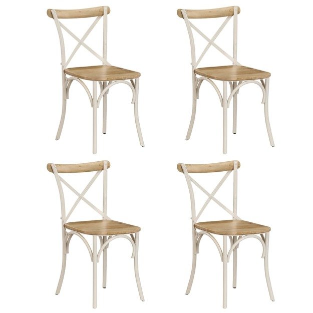 Kėdės, 4 vnt., baltos sp., mango med. mas., kryžminio dizaino