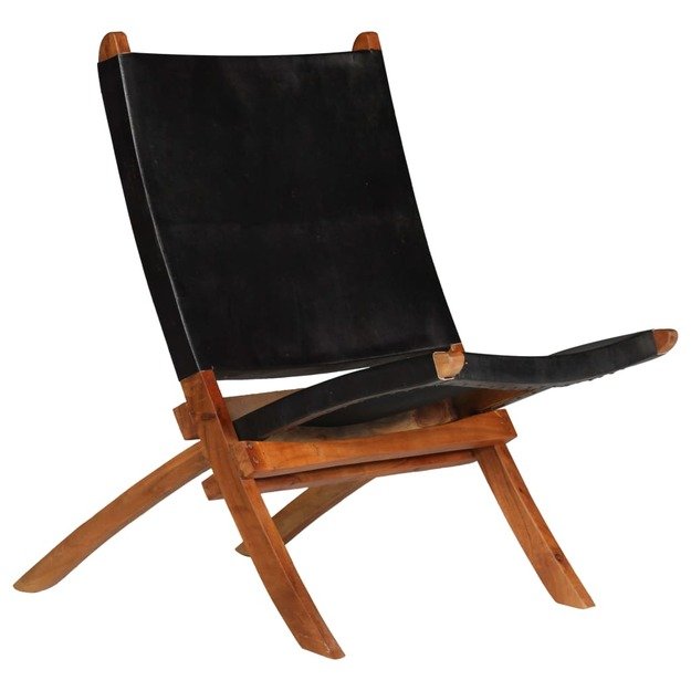 Sulankstoma poilsio kėdė, juoda, tikra oda