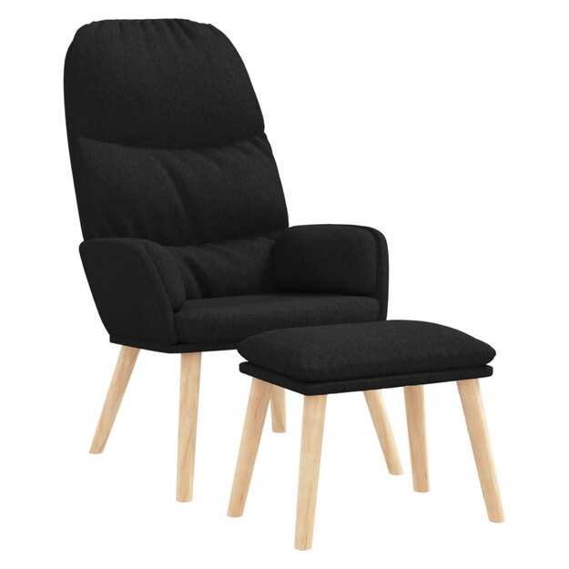 Poilsio kėdė su taburete, juodos spalvos, audinys