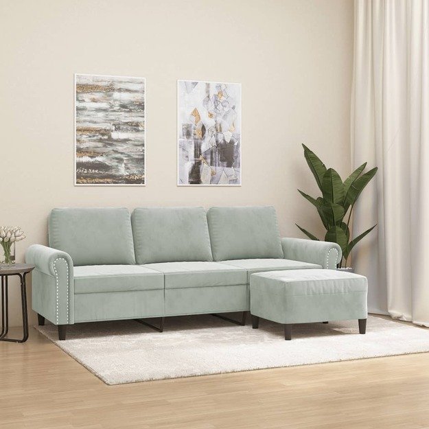 Trivietė sofa su pakoja, šviesiai pilka, 180cm, aksomas