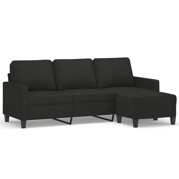 Trivietė sofa su pakoja, juodos spalvos, 180cm, audinys
