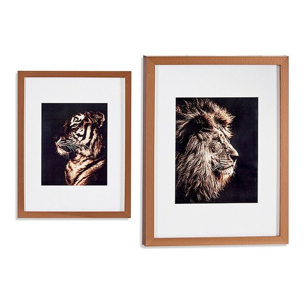 Paveikslas Tigras Liūtas Stiklas Bronzinis drožlių plokštė (33 x 3 x 43 cm)