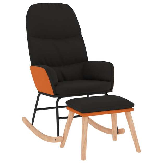 Supama kėdė su taburete, juodos spalvos, audinys