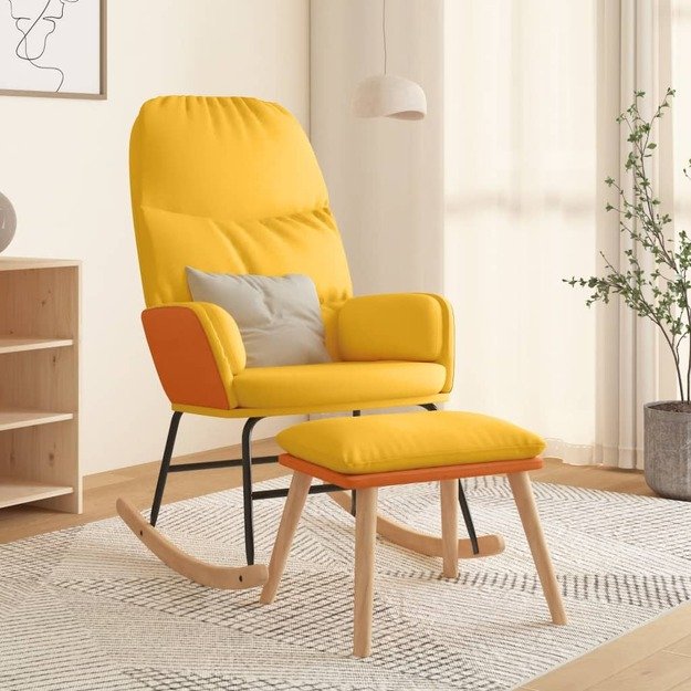 Supama kėdė su taburete, garstyčių geltonos spalvos, audinys