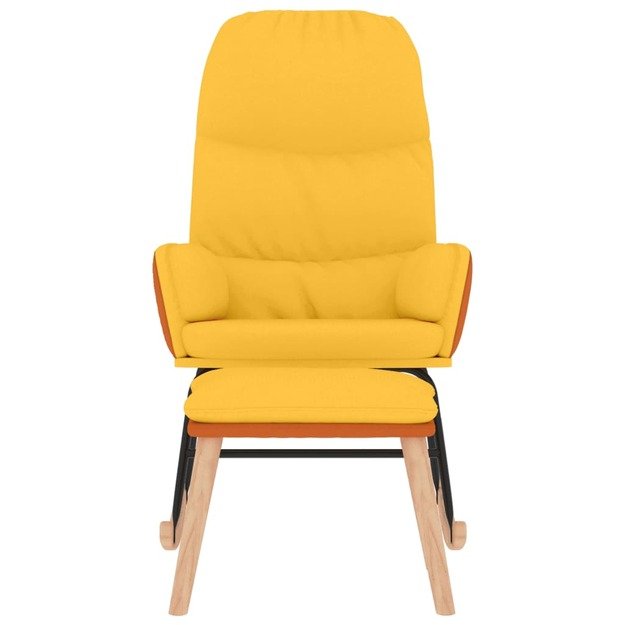 Supama kėdė su taburete, garstyčių geltonos spalvos, audinys