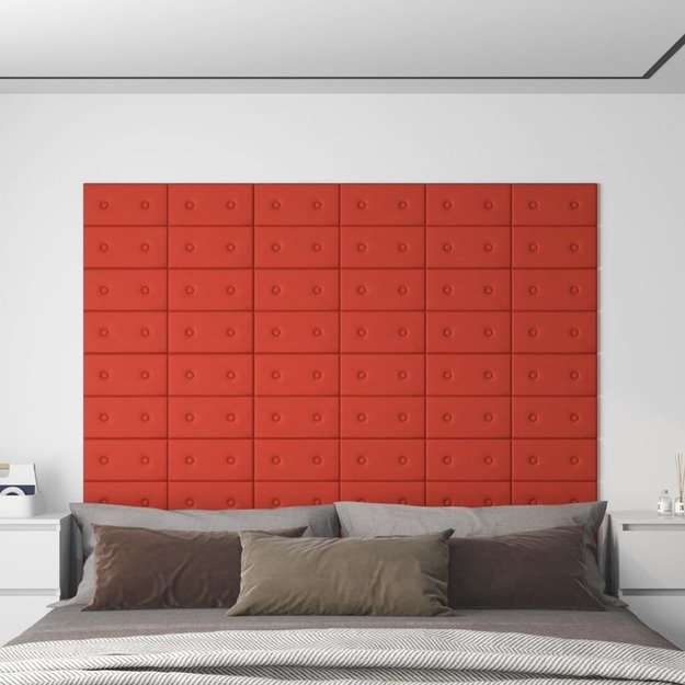 Sienų plokštės, 12vnt., raudonos, 30x15cm, dirbtinė oda, 0,54m²