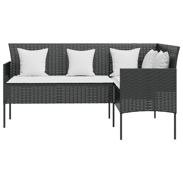 Sofa su pagalvėlėmis, juodos spalvos, poliratanas, l formos