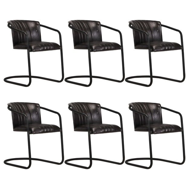 Valgomojo kėdės, 6vnt., juodos spalvos, tikra oda (3x283747)