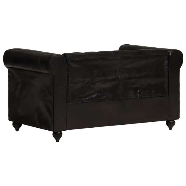 Dvivietė chesterfield sofa, juodos spalvos, tikra oda