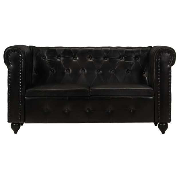 Dvivietė chesterfield sofa, juodos spalvos, tikra oda