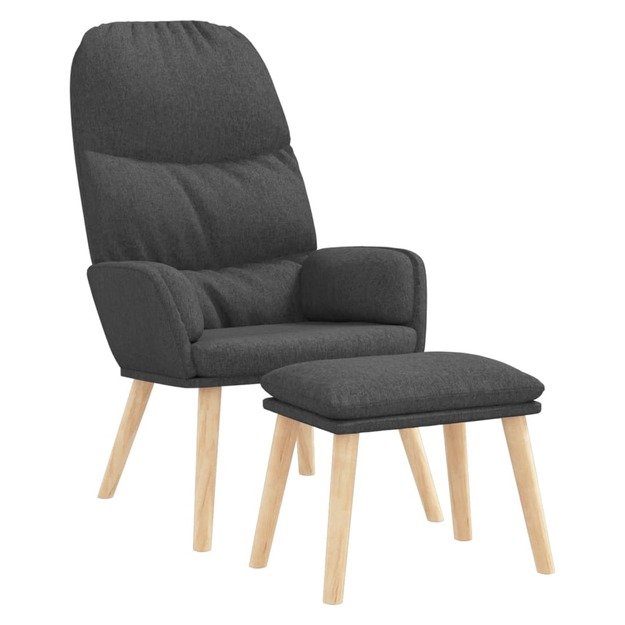Poilsio kėdė su taburete, tamsiai pilkos spalvos, audinys