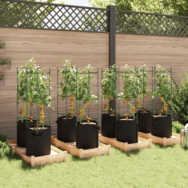 Pomidorų narvai su augalų maišeliais, 6vnt., 116cm, plienas/pp