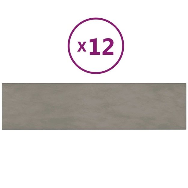 Sienų plokštės, 12vnt., pilkos, 60x15cm, aksomas, 1,08m²