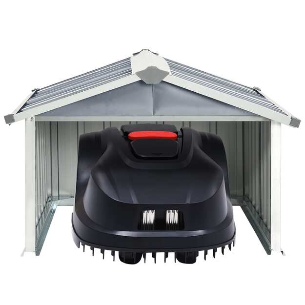 Sodo roboto vejapjovės garažas, pilkas, 92x97x63cm, plienas