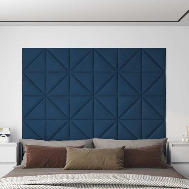 Sienų plokštės, 12vnt., mėlynos, 30x30cm, aksomas, 0,54m²