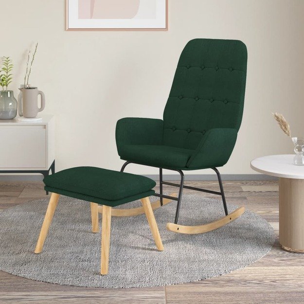 Supama kėdė su pakoja, tamsiai žalios spalvos, audinys