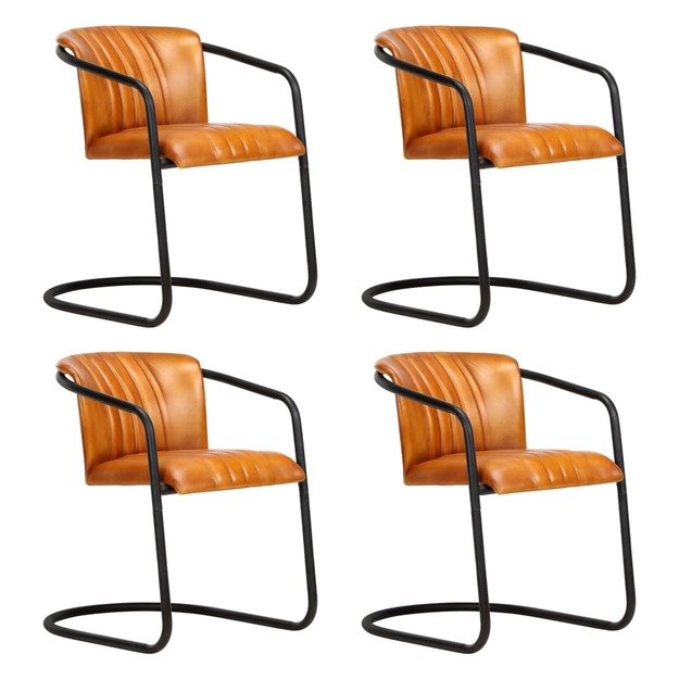 Valgomojo kėdės, 4vnt., gelsvai rudos spalvos, tikra oda