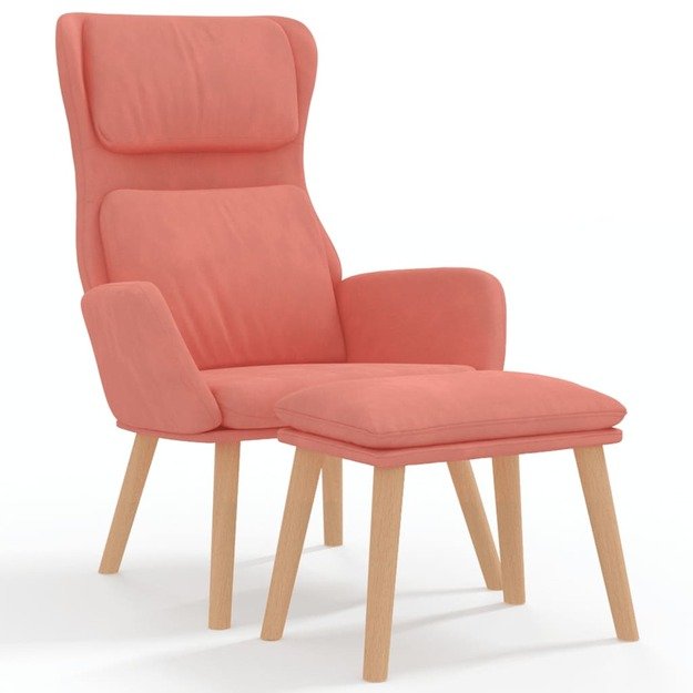 Poilsio kėdė su taburete, rožinės spalvos, aksomas