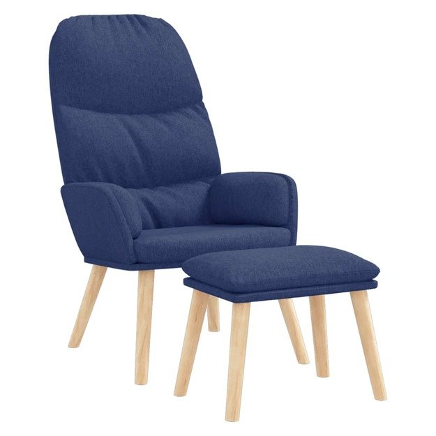 Poilsio kėdė su taburete, mėlynos spalvos, audinys