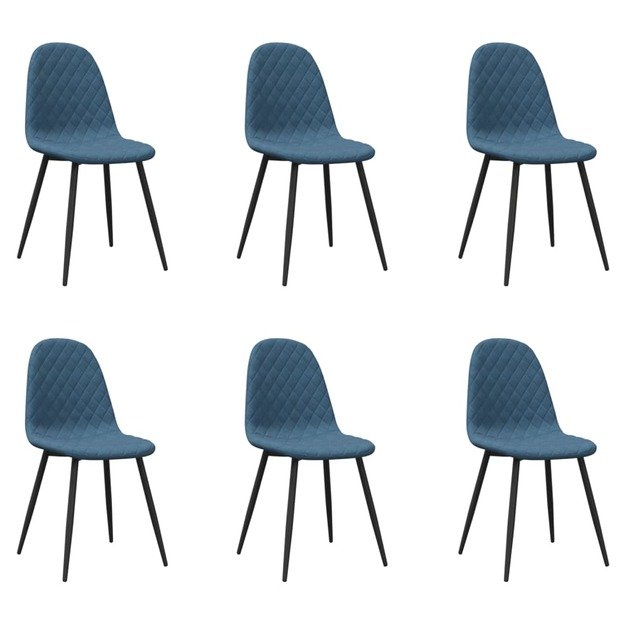Valgomojo kėdės, 6vnt., mėlynos spalvos, aksomas