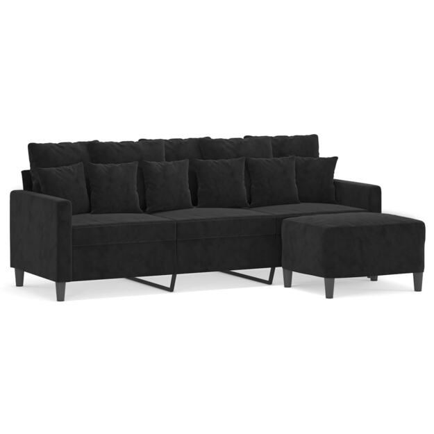 Trivietė sofa su pakoja, juodos spalvos, 180cm, aksomas