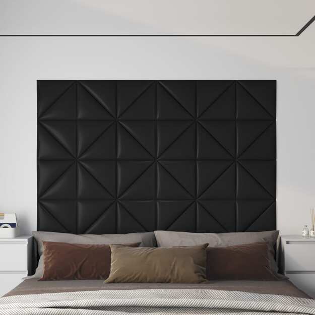 Sienų plokštės, 12vnt., juodos, 30x30cm, dirbtinė oda, 0,54m²