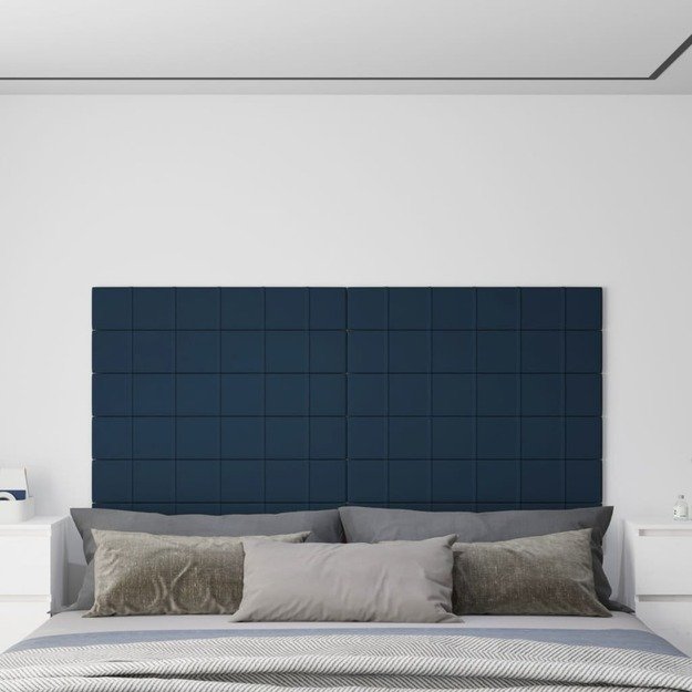 Sienų plokštės, 12vnt., mėlynos, 90x15cm, aksomas, 1,62m²