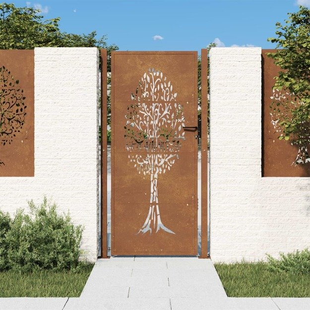 Sodo vartai, 105x205cm, corten plienas, medžio dizaino