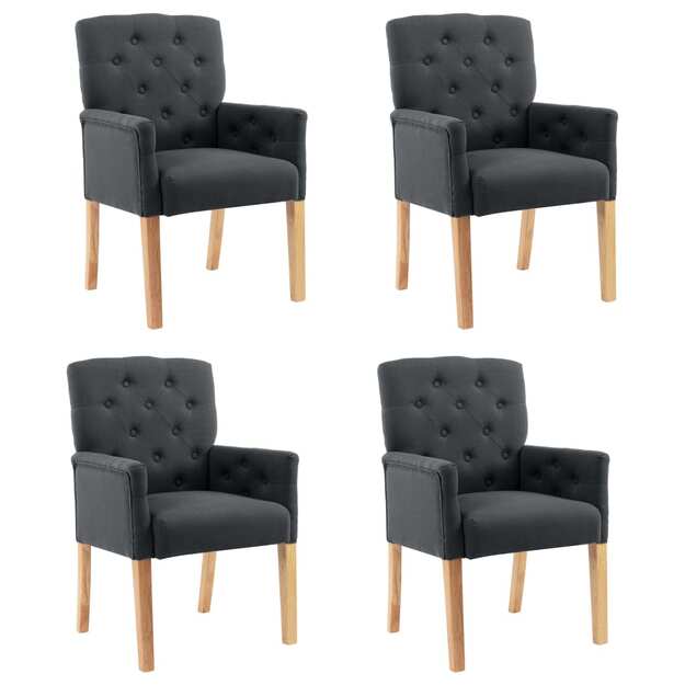 Valgomojo kėdės su porankiais, 4vnt., pilkos spalvos, audinys