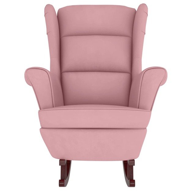 Supamas krėslas su kaučiukmedžio kojomis, rožinis, aksomas