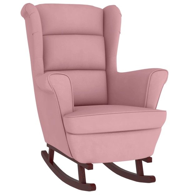Supamas krėslas su kaučiukmedžio kojomis, rožinis, aksomas
