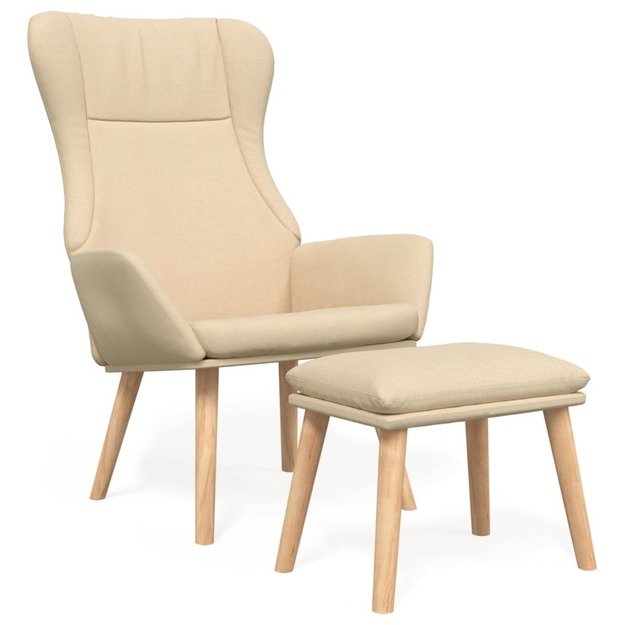 Poilsio kėdė su pakoja, kreminės spalvos, audinys