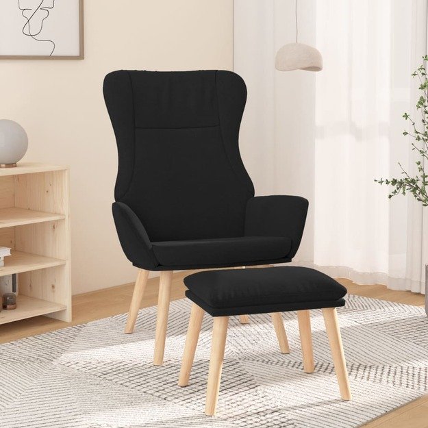 Poilsio kėdė su pakoja, juodos spalvos, audinys