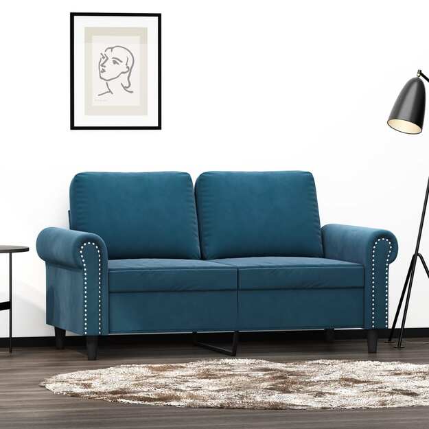 Dvivietė sofa, mėlynos spalvos, 120cm, aksomas