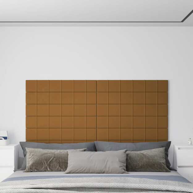 Sienų plokštės, 12vnt., rudos, 90x15cm, aksomas, 1,62m²
